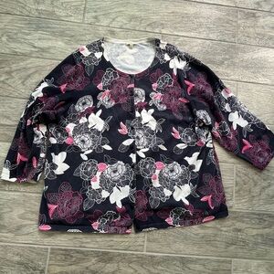 Talbots-Floral Print Long Sleeve Cardigan Sweater